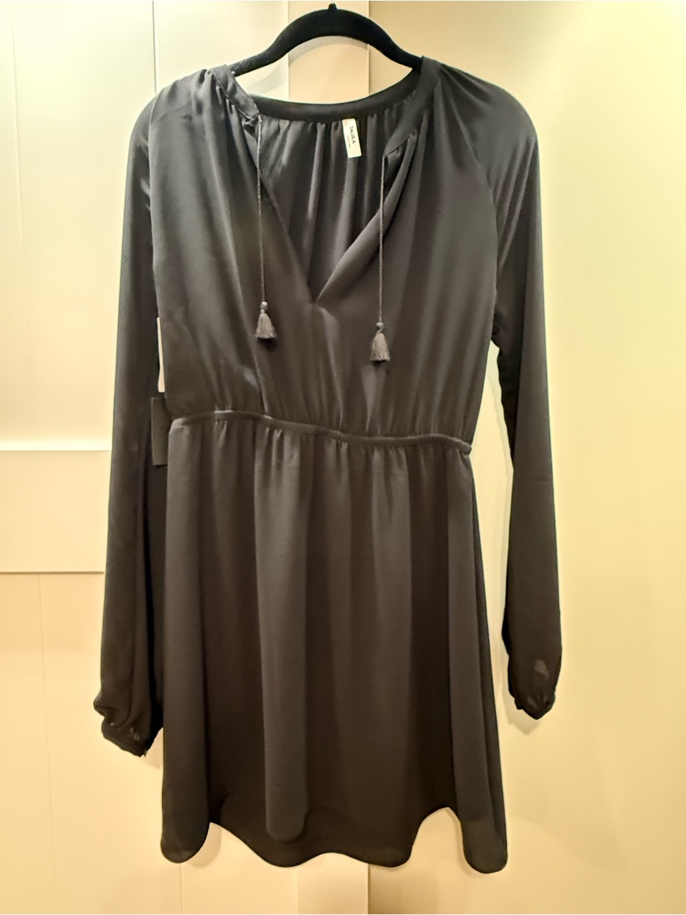 Talula (Aritzia) Black Long-Sleeve Tie-Front Waist Dress